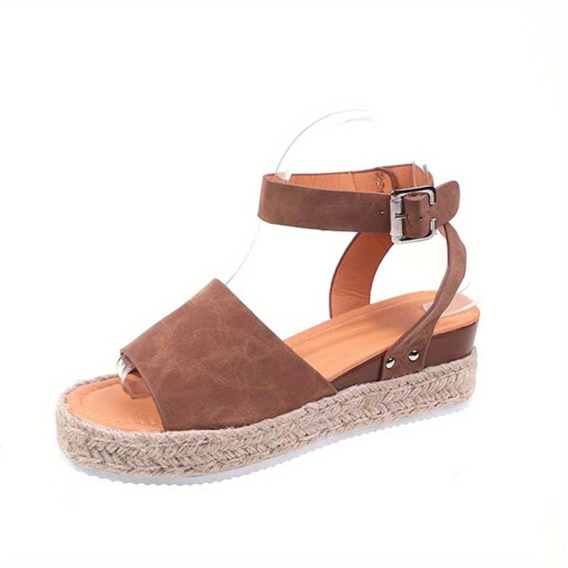 Women's Platform Espadrilles Sandals Casual Open Toe Ankle Strap Flat Shoes