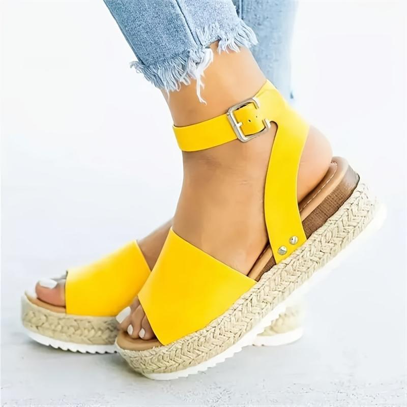 Women's Platform Espadrilles Sandals Casual Open Toe Ankle Strap Flat Shoes