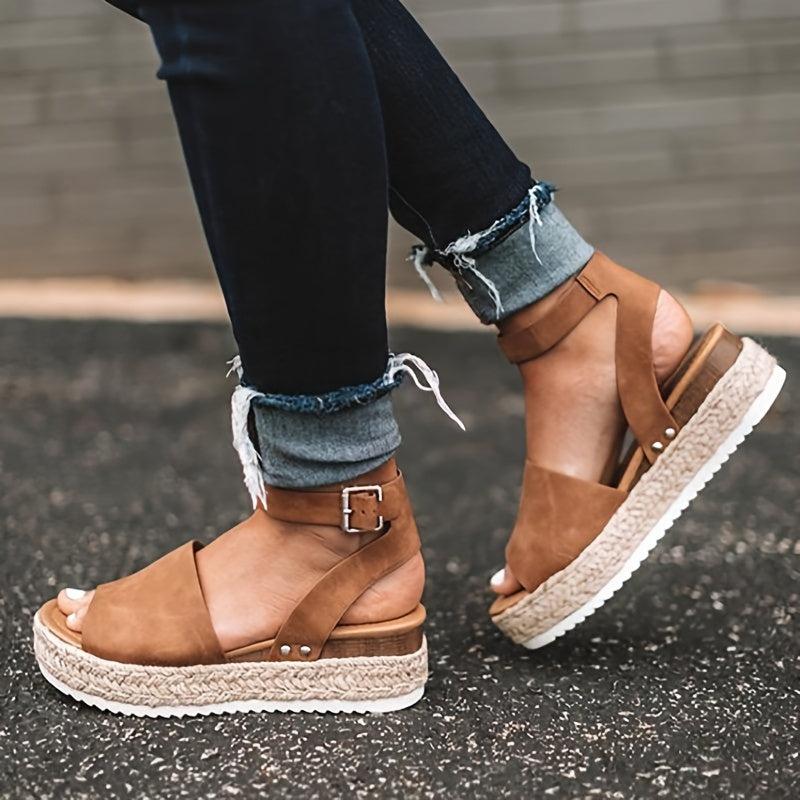 Women's Platform Espadrilles Sandals Casual Open Toe Ankle Strap Flat Shoes