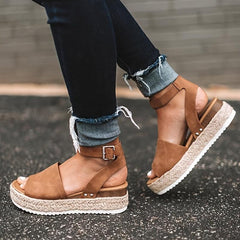 Women's Platform Espadrilles Sandals Casual Open Toe Ankle Strap Flat Shoes