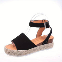 Women's Platform Espadrilles Sandals Casual Open Toe Ankle Strap Flat Shoes