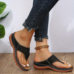 Women's Rhinestone Wedge Flip Flops Slip On Sandals