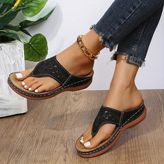 Women's Rhinestone Wedge Flip Flops Slip On Sandals