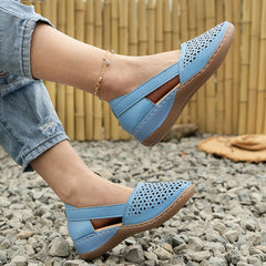 Women's Hollow Out Flat Sandals Cut Out Closed Toe Slip On Shoes