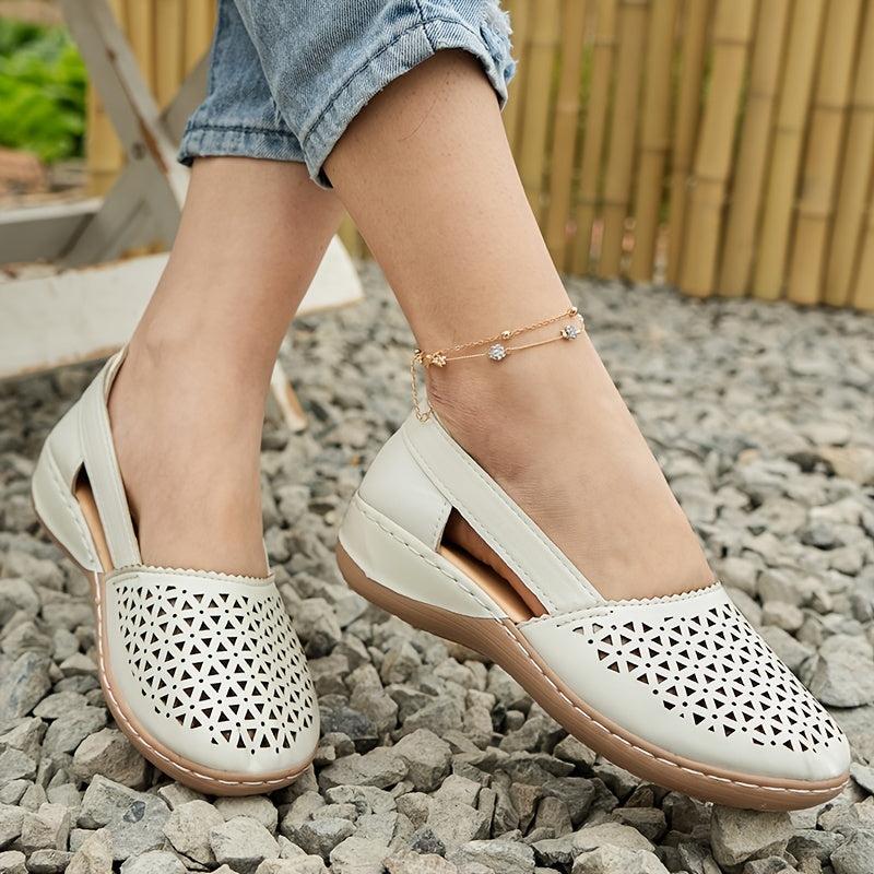 Women's Hollow Out Flat Sandals Cut Out Closed Toe Slip On Shoes