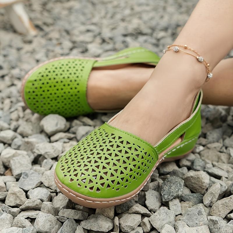 Women's Hollow Out Flat Sandals Cut Out Closed Toe Slip On Shoes