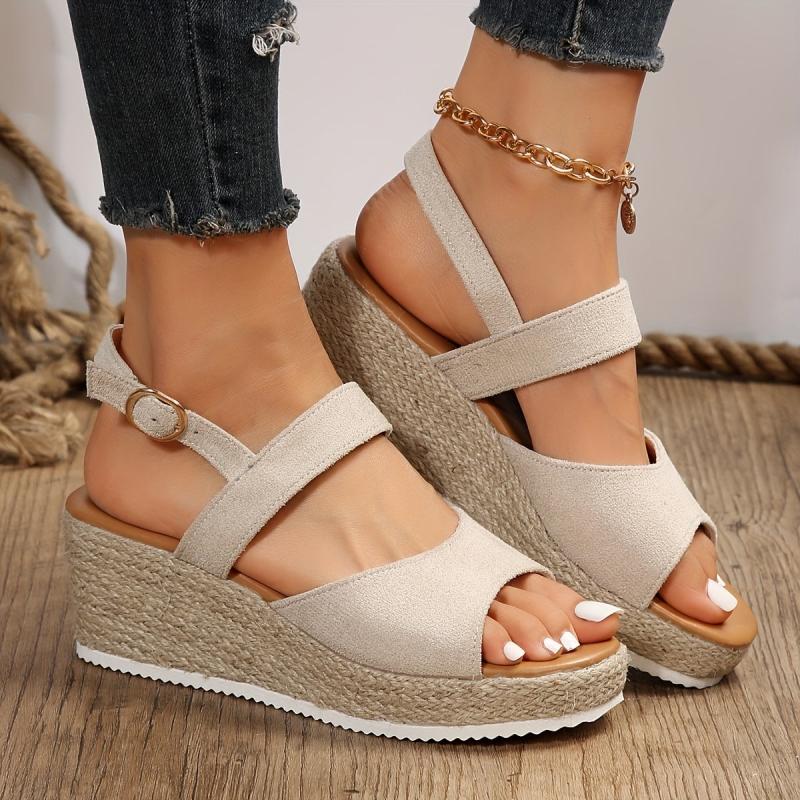 Casual Platform Wedge Sandals with Buckle Strap