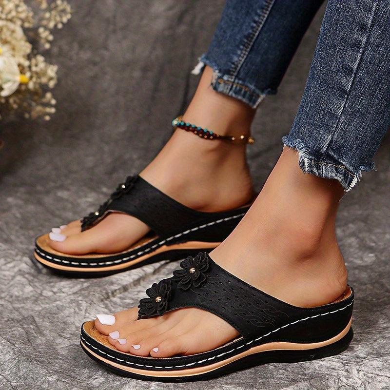 Women's Floral Platform Flip Flops Slippers