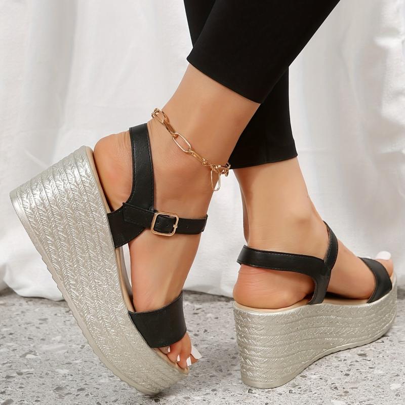 Women's Casual Wedge Sandals with Ankle Buckle Strap