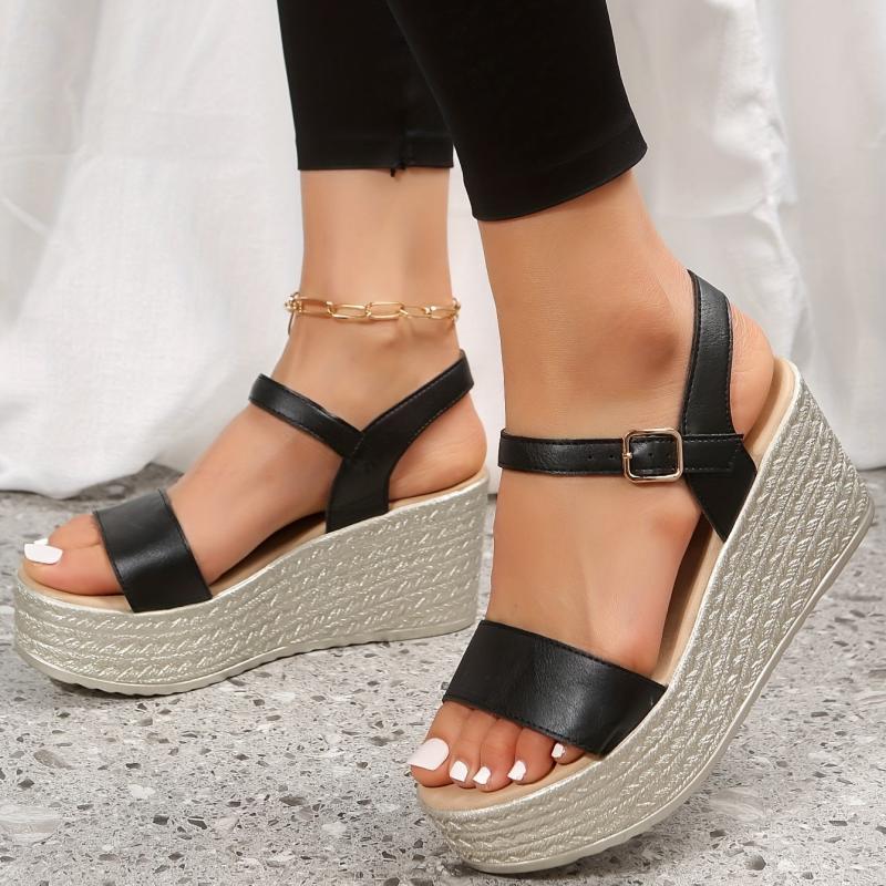 Women's Casual Wedge Sandals with Ankle Buckle Strap