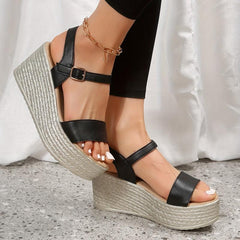Women's Casual Wedge Sandals with Ankle Buckle Strap