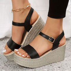 Women's Casual Wedge Sandals with Ankle Buckle Strap