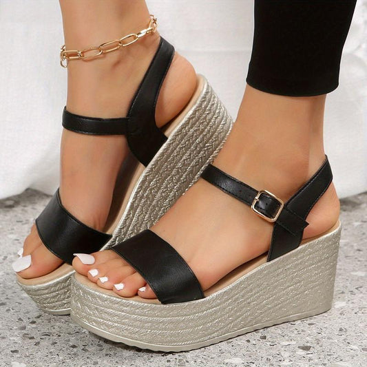 Women's Casual Wedge Sandals with Ankle Buckle Strap