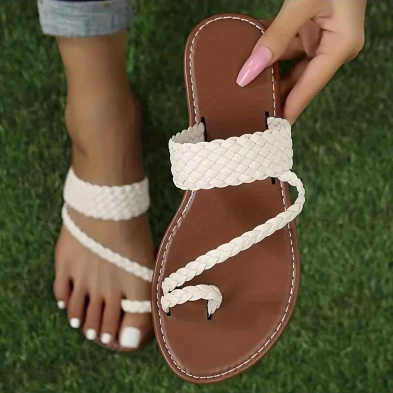Women's Braided Band Slide Sandals Open Toe Non Slip Slides