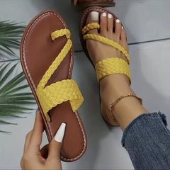 Women's Braided Band Slide Sandals Open Toe Non Slip Slides