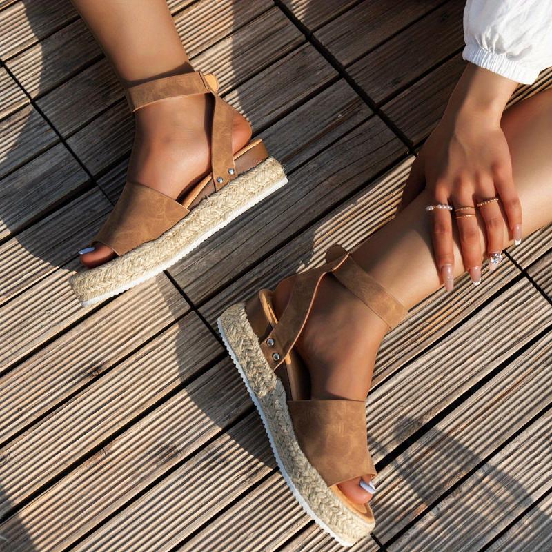 Women's Platform Sandals Comfortable Open Toe Ankle Buckle Strap Shoes