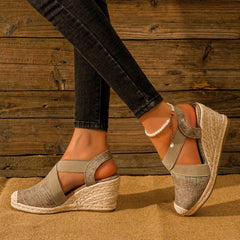 Bandage Sandals Linen Cross Strap Rubber Hemp Rope Wedge Shoes
