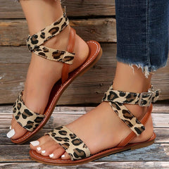 Women's Canvas Flat Sandals Open Toe Cross Buckle Strap Shoes