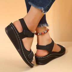 Women's Retro Wedge Sandals Open Toe Hook & Loop Strap Non Slip Shoes