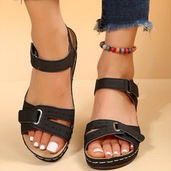 Women's Retro Wedge Sandals Open Toe Hook & Loop Strap Non Slip Shoes