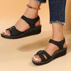 Women's Retro Wedge Sandals Open Toe Hook & Loop Strap Non Slip Shoes