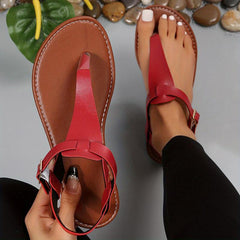 Women's T Strap Sandals Casual Buckle Strap Thong Sandals Flat Beach Sandals