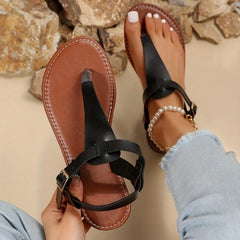 Women's T Strap Sandals Casual Buckle Strap Thong Sandals Flat Beach Sandals