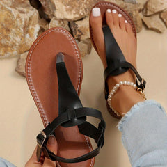 Women's T Strap Sandals Casual Buckle Strap Thong Sandals Flat Beach Sandals