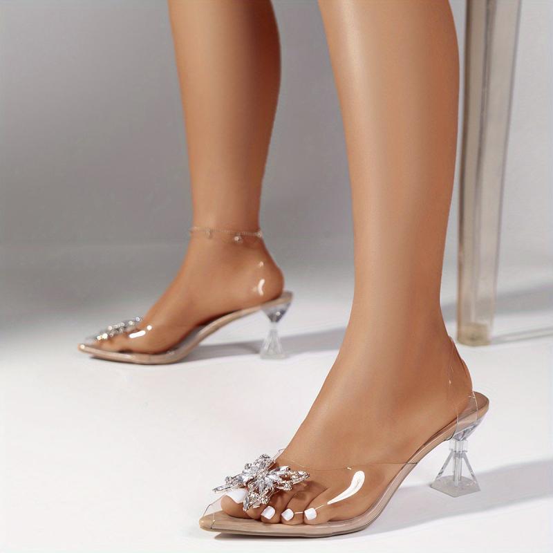 Rhinestone Heel Slip-On Pumps Slingback Shoes