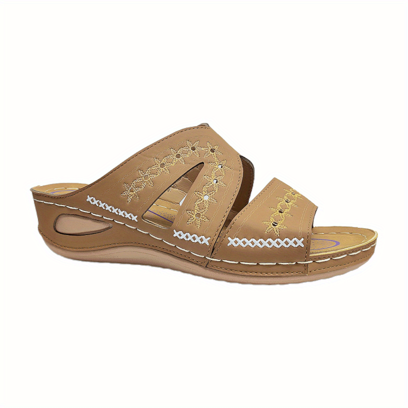 Retro Wedge Heeled Slippers Round Toe Open Toe Slides