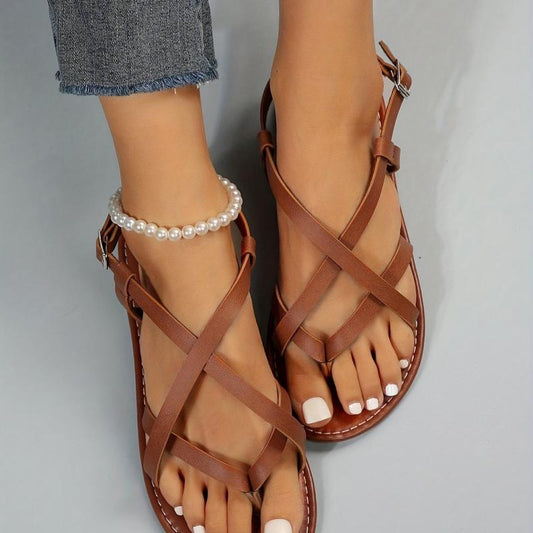 Women's Flat Sandals Cross Strap Gladiator Beach Shoes