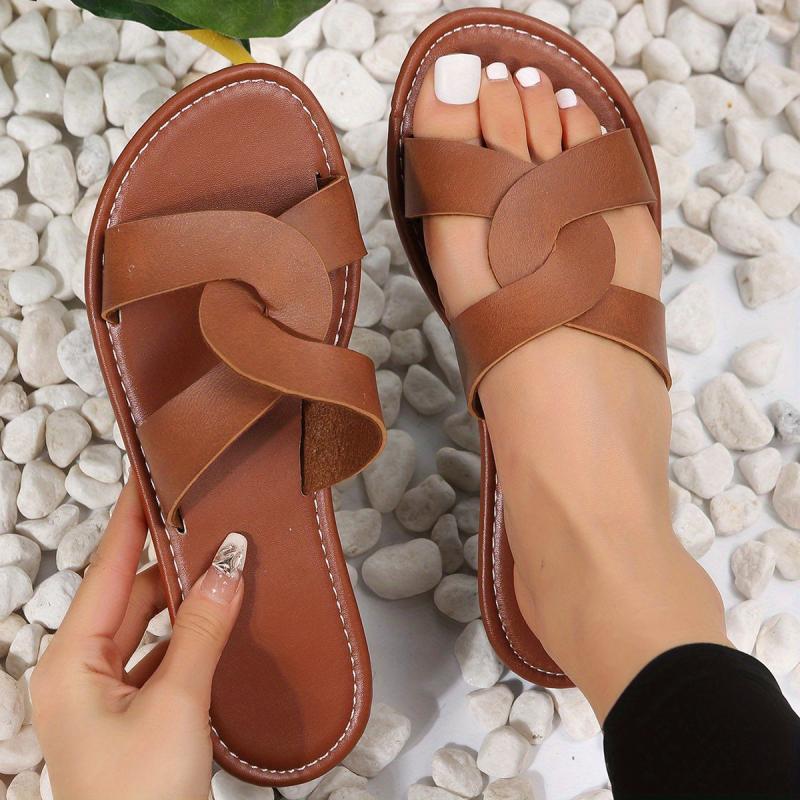 Women's Cross Strap Slide Sandals Casual Beach Shoes