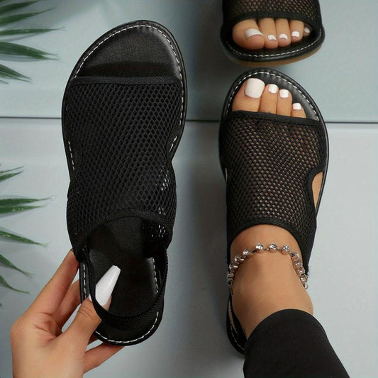 Women's Mesh Flat Sandals Open Toe Elastic Strap Slingback Shoes