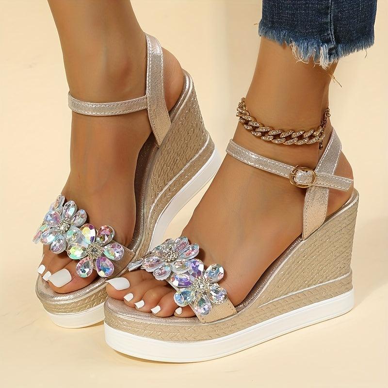 Women's Floral Wedge Sandals Ankle Strap Platform Comfort Sandals
