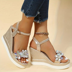Women's Floral Wedge Sandals Ankle Strap Platform Comfort Sandals