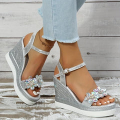 Women's Floral Wedge Sandals Ankle Strap Platform Comfort Sandals
