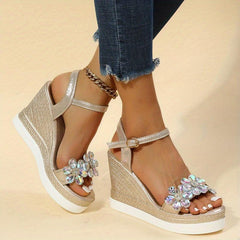 Women's Floral Wedge Sandals Ankle Strap Platform Comfort Sandals
