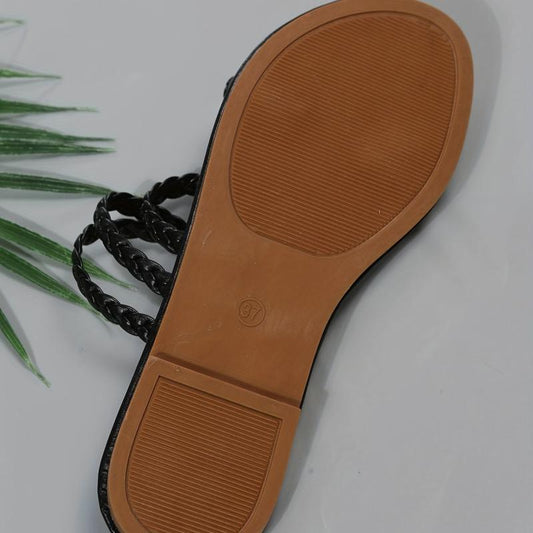Women's Braided Flat Slippers Open Toe Non Slip Round Toe Slides Shoes