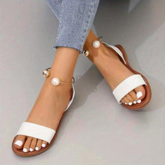 Faux Pearl Ring Ankle Strap Sandals Outdoor Beach Sandals