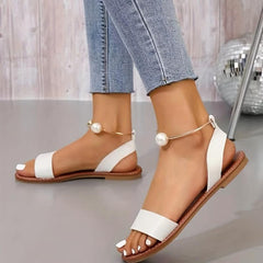 Faux Pearl Ring Ankle Strap Sandals Outdoor Beach Sandals