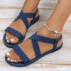 Women's Denim Flat Sandals Open Toe Slip On Shoes