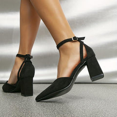 Pointed Toe Block Heeled Sandals Buckle Strap Pumps