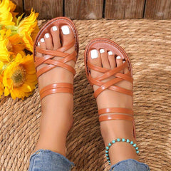 Women's Cross Strap Slide Sandals Casual Flat Shoes