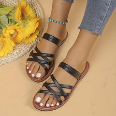Women's Cross Strap Slide Sandals Casual Flat Shoes
