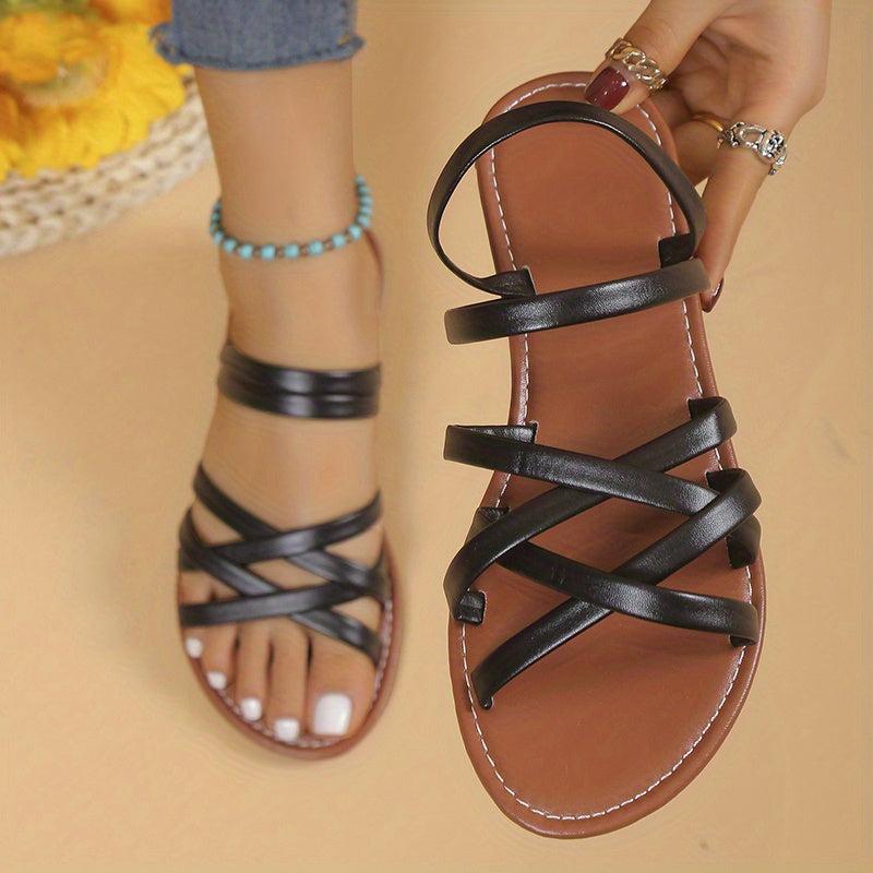 Women's Cross Strap Slide Sandals Casual Flat Shoes