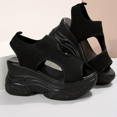 Women's Open Toe Platform Wedge Sandals Knit Slip On Slingback Shoes