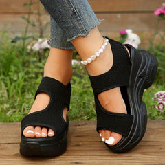Women's Open Toe Platform Wedge Sandals Knit Slip On Slingback Shoes