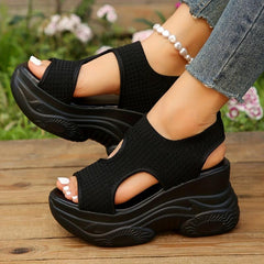 Women's Open Toe Platform Wedge Sandals Knit Slip On Slingback Shoes