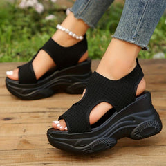 Women's Open Toe Platform Wedge Sandals Knit Slip On Slingback Shoes