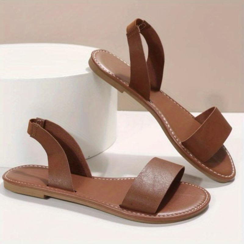 Women's Solid Ankle Strap Sandals Outdoor Flats Comfy Slip-On Summer Sandals